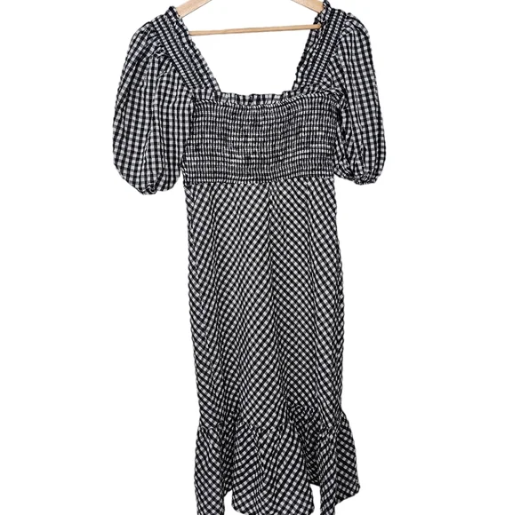 Ganni Searsucker Midi Dress Black White Plaid Check New With Tags Size 36 US 6 - Picture 3 of 10